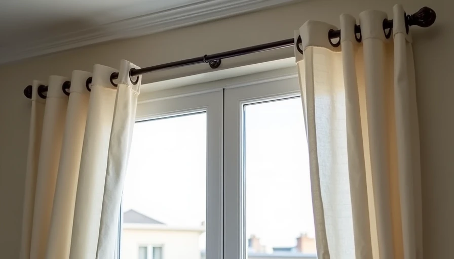 Twist-and-fit curtain rod: the deposit-safe winner renter curtain rod solution with a twist-and-fit rod holding linen curtains above a window, soft rubber end caps leaving no marks on the rental wall