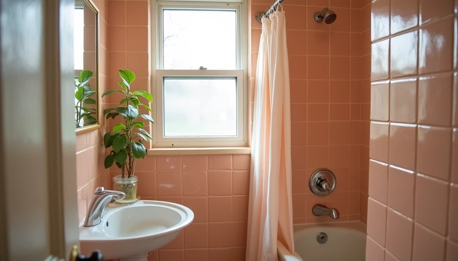 real rental home inspiration showing an unrenovated bathroom with original peach tile that the renter chose not to cover up